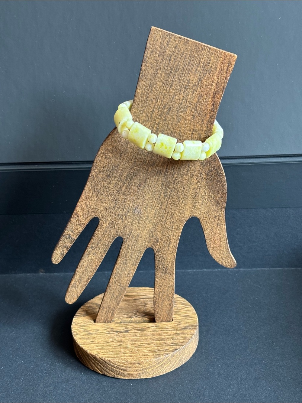 Natural Serpentine Yellow Jade Tanker Stretch Bracelet